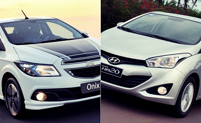 Dos lançamentos de 2012, Chevrolet Onix (esquerda) e Hyundai HB20 (direita) despontam como os mais bem-sucedidos (Montagem/R7) HB20 Onix Vendas MATÉRIA
